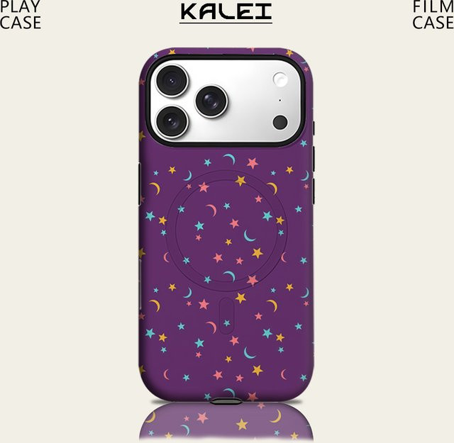 Potdemiel Handyhülle mit Sternen und Monden für iPhone 17 16 15 14 13 Pro Max Plus, magnetisch, doppelschichtig und robust, Mehrfarbig/Lila - Bild 1