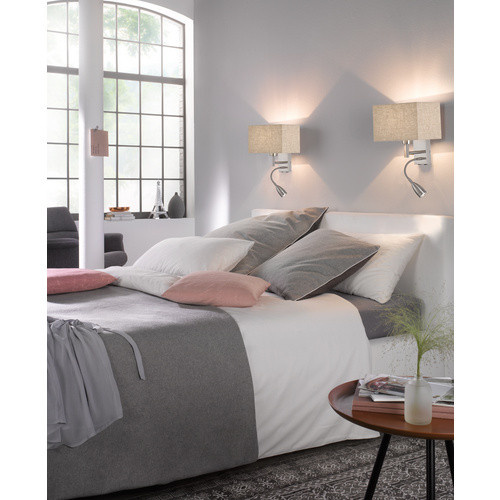 Fischer & Honsel Wandleuchte Dream 2-flammig aus Metall und Leinen in Nickel matt und Sand/Beige - Bild 2