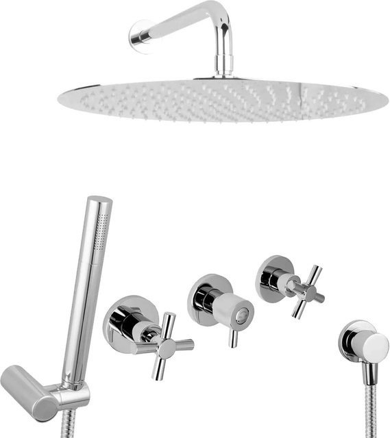 PaulGurkes Tropendusche Duschset Unterputz aus Messing mit Regendusche, Durchmesser: 40 cm, Farbe: Chrom - Bild 1