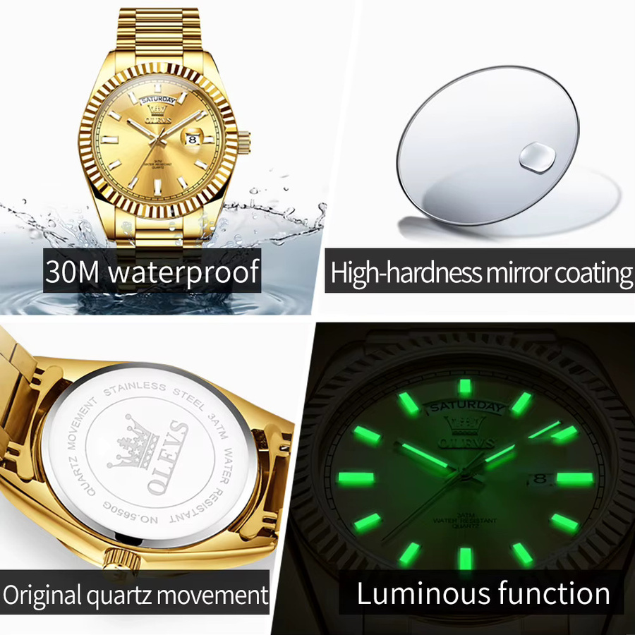 OLEVS Armbanduhr Quarz, Edelstahl, Gold, Herren - Bild 5