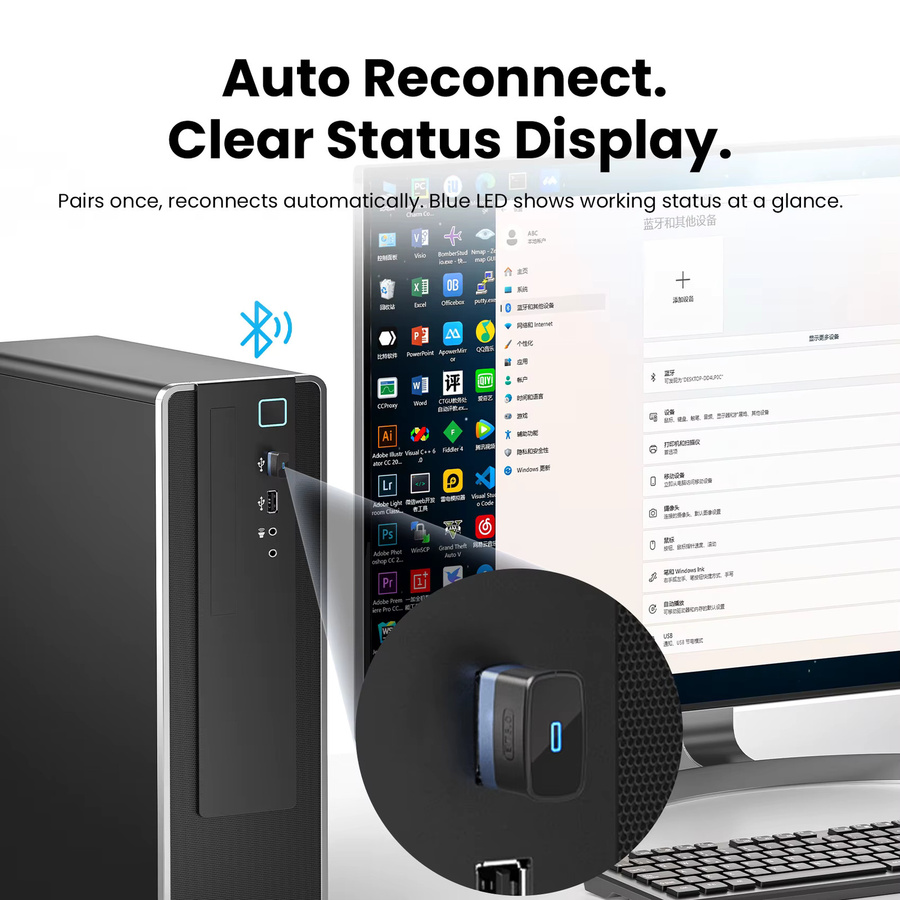 Vention USB Bluetooth 6.0 Adapter in Schwarz als drahtloser Dongle für Laptop und Desktop-PC mit 20 m Reichweite, kompatibel mit Windows 11/10/8.1 - Bild 3