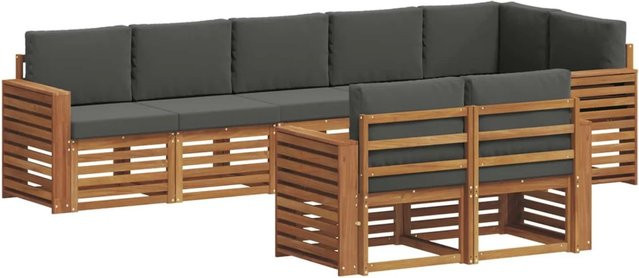 vidaXL Sofagarnitur 8-teilig aus Massivholz Akazie in Natur und Anthrazit mit L-Form und Polstern - Bild 1