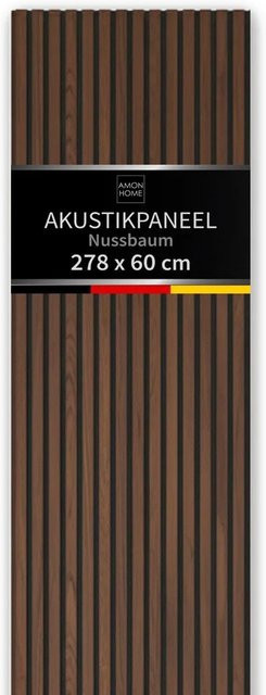 Aluverbund24 Akustik-Wandpaneel Slim Nussbaum mit 3D-Holzlamellen und Filz, Breite: 60 cm, Höhe: 278 cm - Bild 1