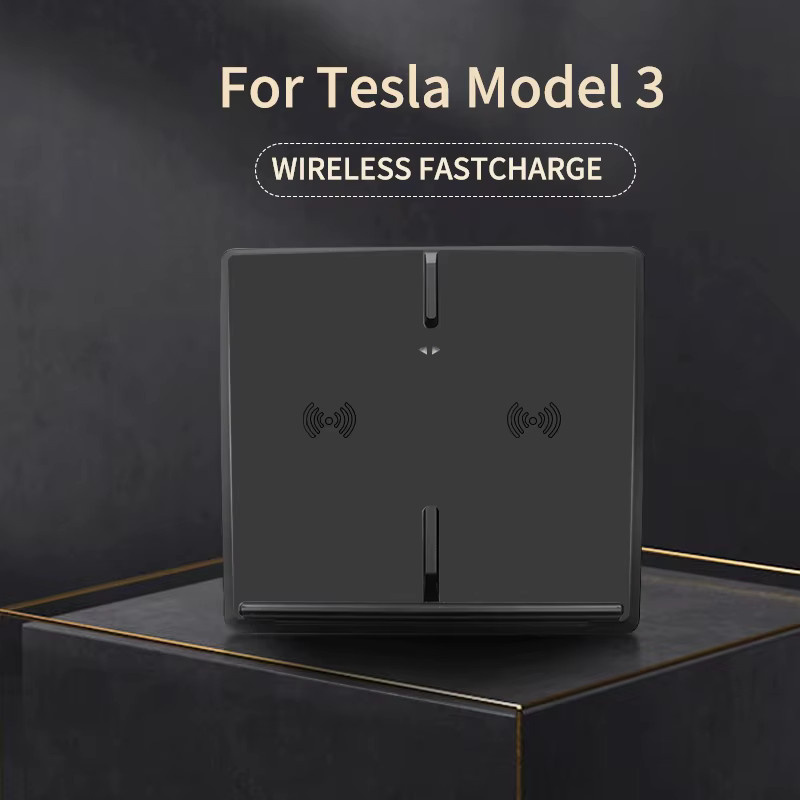 Drahtloses Dual Smartphone Ladegerät für Tesla Modell 3 mit 10 W Schnellladefunktion und USB-C Anschluss in Schwarz - Bild 3