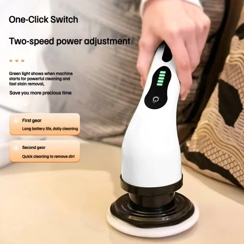 XMSJ 7-in-1 Elektrische Kabellose Reinigungsbürste mit LED-Anzeige und Teleskopgriff in Weiß - Bild 2