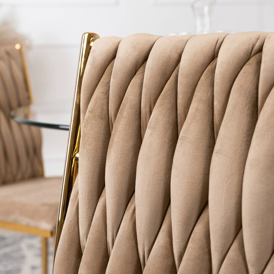 WIPMEB Stuhl DAN in Beige aus Velourstoff mit Metallgestell und Steppung B/H/T: 48 x 58 x 94 cm - Bild 3