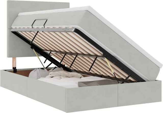 vidaXL Bett mit Stauraum und LED in Hellgrau aus Samt, B/T/H: 120 x 200 x 204 cm - Bild 1