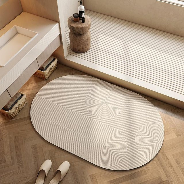Yiran Furniture Badezimmer Fußmatte aus Diatomee in Beige, rutschfest und schnelltrocknend, B/T: 90 x 60 cm - Bild 1