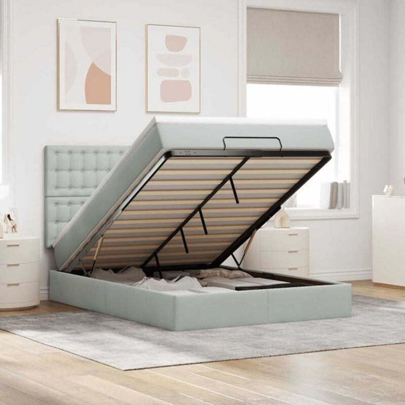 Vidaxl Ottoman Polsterbett mit Matratzen und LED in Hellgrau aus Samt, B/T/H: 140 x 190 cm - Bild 1