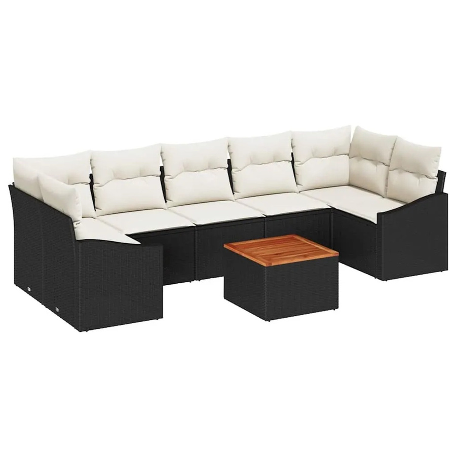 vidaXL Garten-Sofa-Set 8-teilig in L-Form mit Kissen und Couchtisch, Schwarz und Beige, Poly-Rattan und Metall - Bild 2