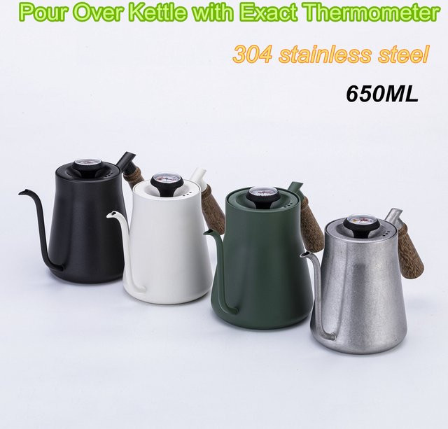 Vintage Classic Kaffeekessel aus Edelstahl mit Temperaturanzeige in Silber und Schwarz, 650 ml - Bild 1