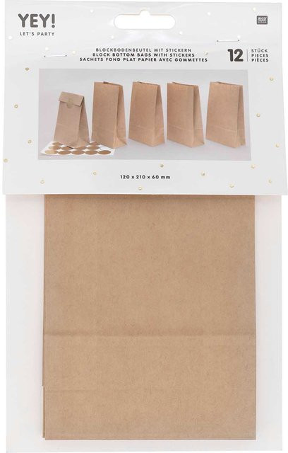 Rico Design Blockbodenbeutel braun, 12 Stück, B: 12,0 cm, H: 21,0 cm, T: 6,0 cm - Bild 1