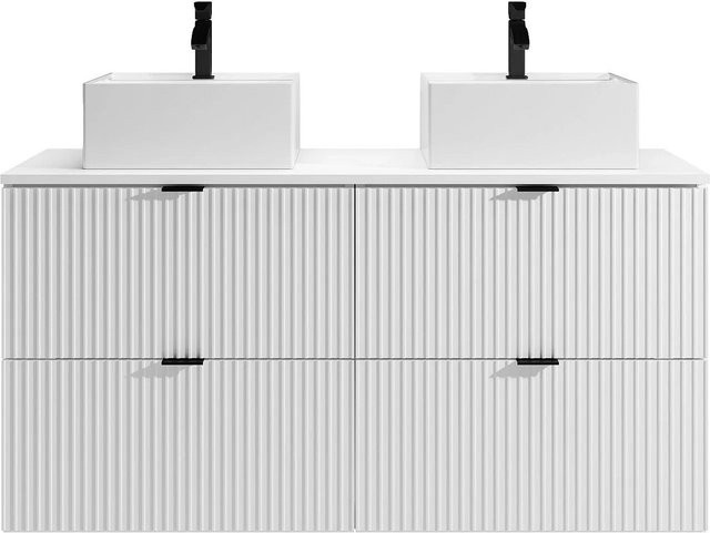 Doppelwaschtisch Zevini aus Keramik in Weiß, geriffelt, matt, B/T/H: 120 x 47 x 60 cm - Bild 1