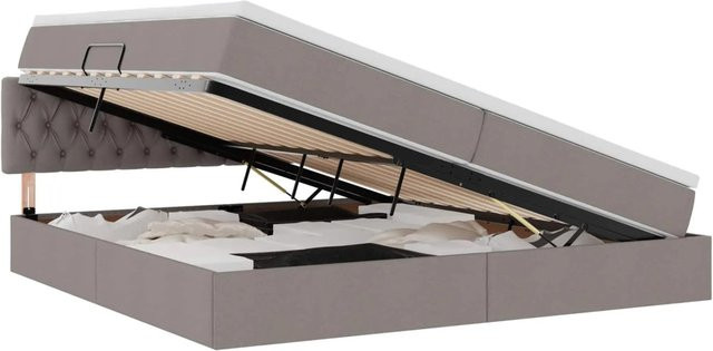 vidaXL Stauraumbett mit Matratze in Taupe, modernes Polsterbett mit Lift-up-Funktion, B/T/H: 200 x 200 x 203 cm - Bild 1