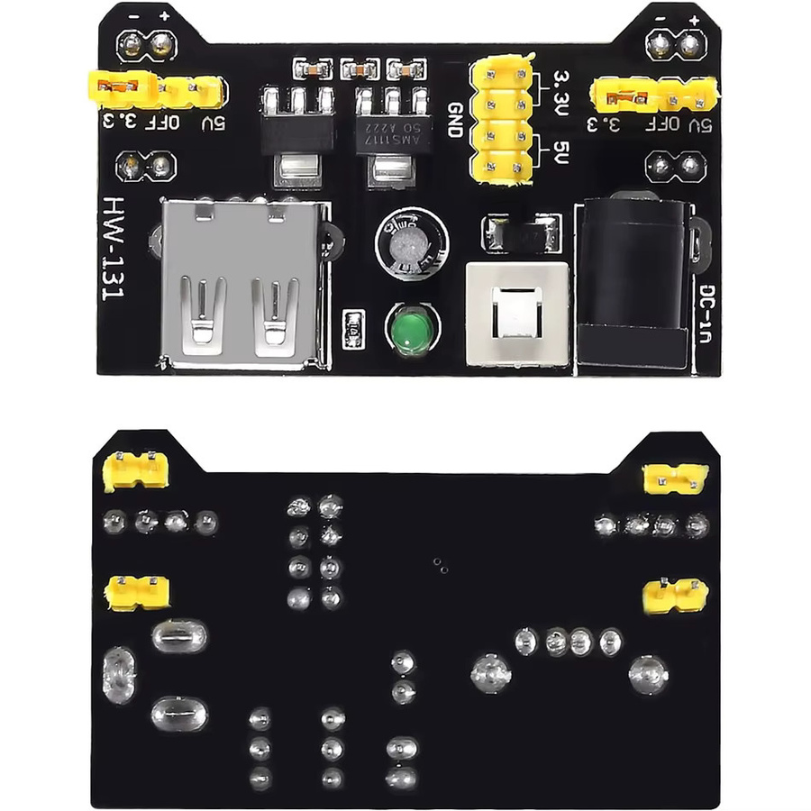 AOKIN MB102 Steckbrett-Netzteil Modul mit 9V Batterieclip und 2,1x5,5mm DC-Stecker in Schwarz - Bild 5