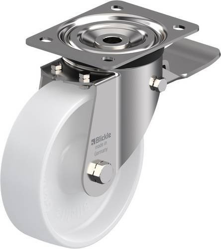 Blickle Lenkrolle LX-PO 160XR-ST mit Feststeller, Rad-Durchmesser: 16 cm, Tragfähigkeit: 400 kg, Edelstahl und Kunststoff, Weiß - Bild 1