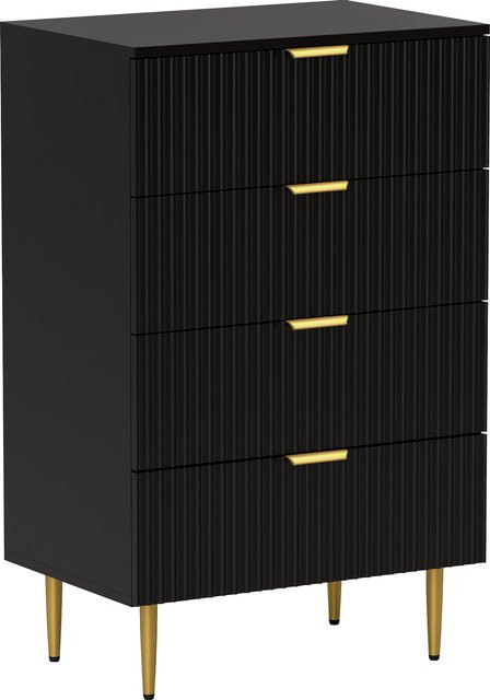 HOMCOM Kommode mit 4 Schubladen in Schwarz, modernes Aufbewahrungsmöbel mit goldenen Füßen für Schlafzimmer und Wohnzimmer, B/T/H: 60 x 40 x 96 cm - Bild 1