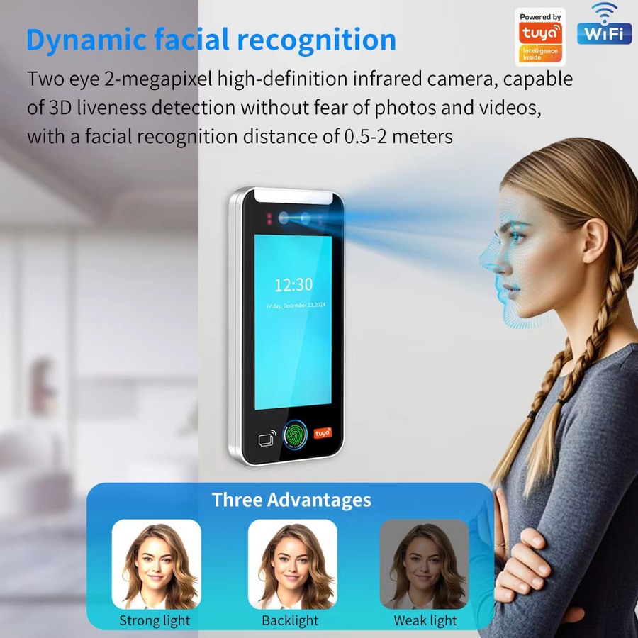LUCKING DOOR 5-Zoll Video-Gegensprechanlage mit Gesichtserkennung, WLAN und Tuya-App zur Zugangskontrolle und Mitarbeiterzeiterfassung - Bild 2