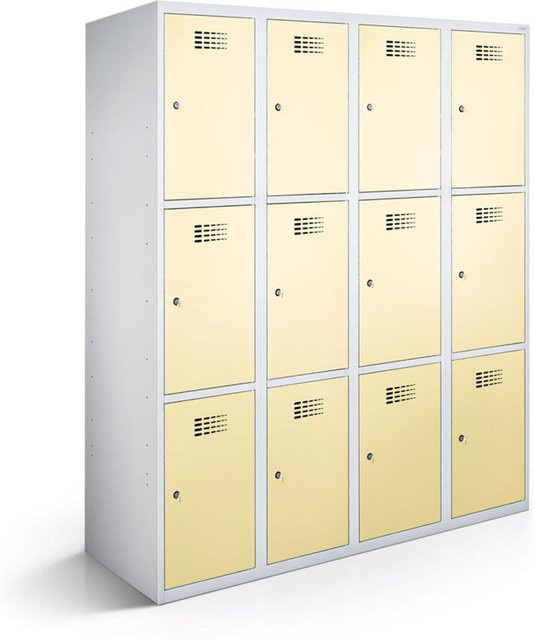 rotstahl Fächerschrank mit 12 Fächern (4x3) in Elfenbein und lichtgrauem Korpus, B/T/H: 120 x 50 x 180 cm - Bild 1