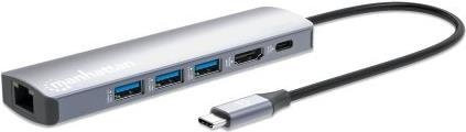 Manhattan 6-in-1 USB-C Dockingstation Hub mit 4K UHD HDMI, USB-A, Ethernet und Ladefunktion in Silber - Bild 2