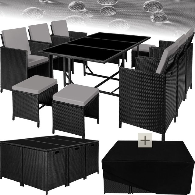 tectake Polyrattan Sitzgruppe für den Garten in Schwarz-Grau - Bild 1