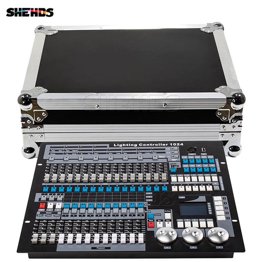 SHEHDS DMX-Konsole mit 1024 Kanälen und Flightcase in Schwarz für professionelle Bühnenlichtsteuerung - Bild 2