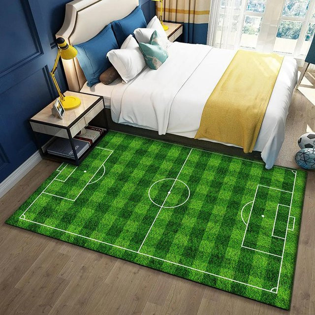 JGJG Fußballfeld Teppich in Grün, Antirutsch-Fußmatte aus Polyester für Wohnzimmer, Kinderzimmer oder Bad, B/T: 40 x 60 cm - Bild 1