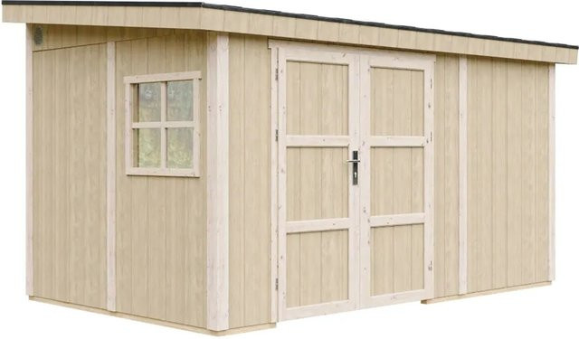 Timbela Premium-Gartenschuppen M939B in Beige und Braun mit modernem Design und Pentdach aus Holz, 8,68 m² - Bild 1