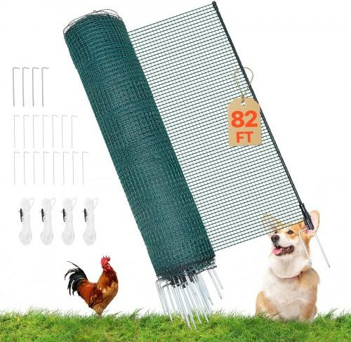 VEVOR Begrenzungszaun aus PE mit Doppelspitzenpfählen und Abspannseilen, Mobiler Gartenzaun für Hunde, Hühner und Pflanzen, B: 25 m, H: 1,2 m - Bild 1