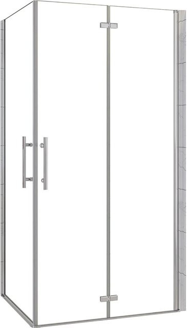 AICA Duschkabine Eckdusche mit Drehtür und Falttür aus Nano Echtglas, Farbe Transparent/Silber, B: 90 cm, B: 80 cm, H: 185 cm - Bild 1