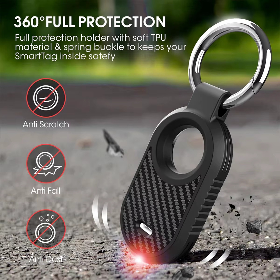 Schutzhülle im Carbon-Faser-Stil für Samsung Galaxy SmartTag 2 Locator, Schlüsselanhänger aus weichem Silikon und TPU, Schwarz - Bild 2
