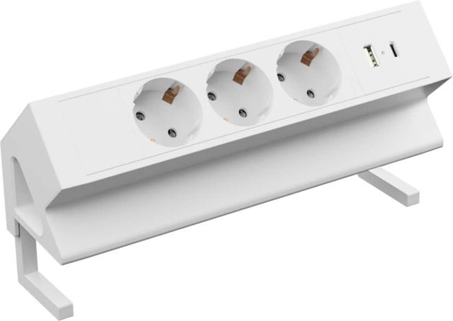 Kalb 3er Aufsatzsteckdose zum Anklemmen mit USB A und USB C in Weiß und Silber für Möbel - Bild 1