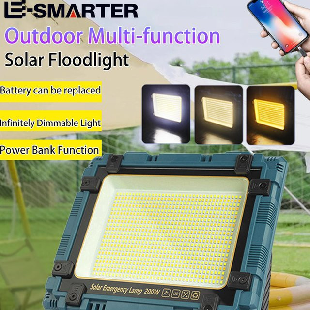 ESMARTER Solar LED Flutlicht in Schwarz für Outdoor, Garten und Camping als tragbare Notfallbeleuchtung - Bild 1