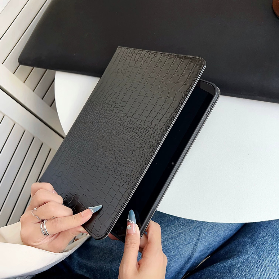 Apple iPad Hülle aus Mikrofaserleder mit Krokodilmuster in Schwarz für iPad Pro, Air und Mini - Bild 4