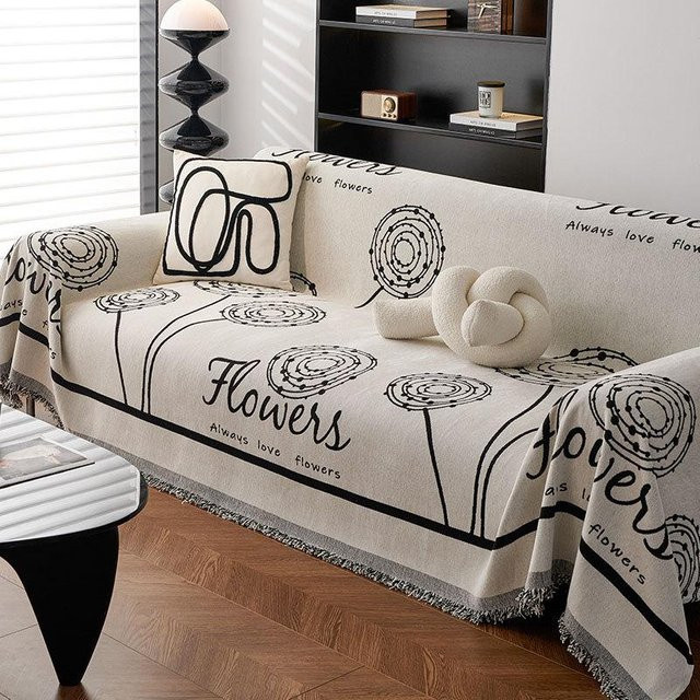 Sofa-Handtuch Chenille von Super Six in Beige mit floralem Muster, B/B: 180 x 130 cm - Bild 1