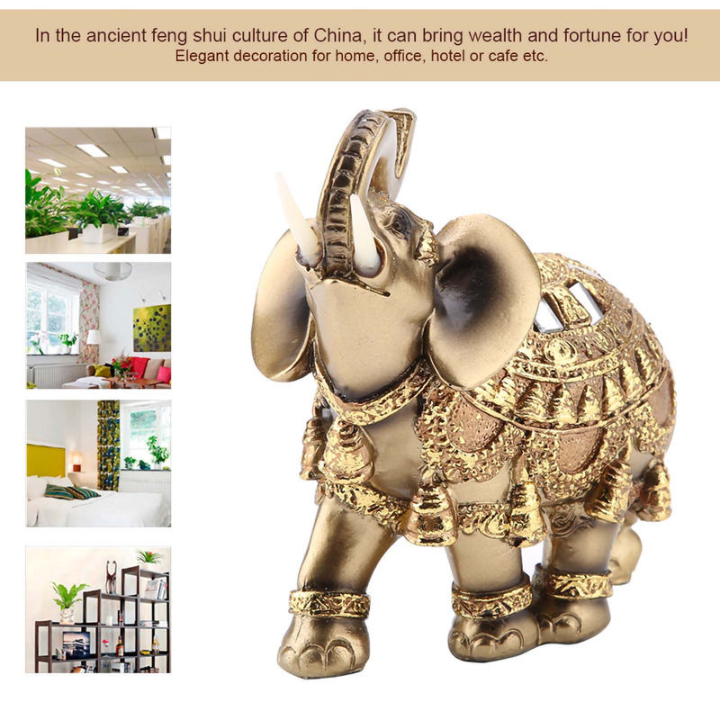 Tooarts Elefantenstatue in Gold als Feng Shui Glücksbringer aus Kunstharz für deine Heimdekoration - Bild 2