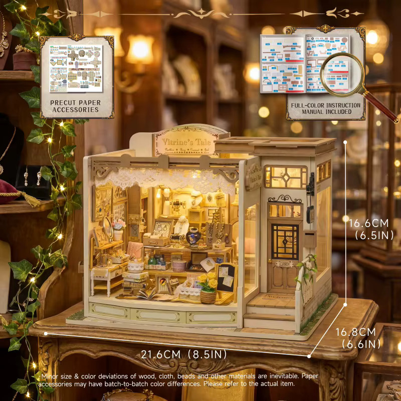 ELEVEN-CUTE DIY Holz-Schmuckladen Miniatur-Modellbausatz mit Möbeln und LED-Beleuchtung in Multicolour - Bild 4
