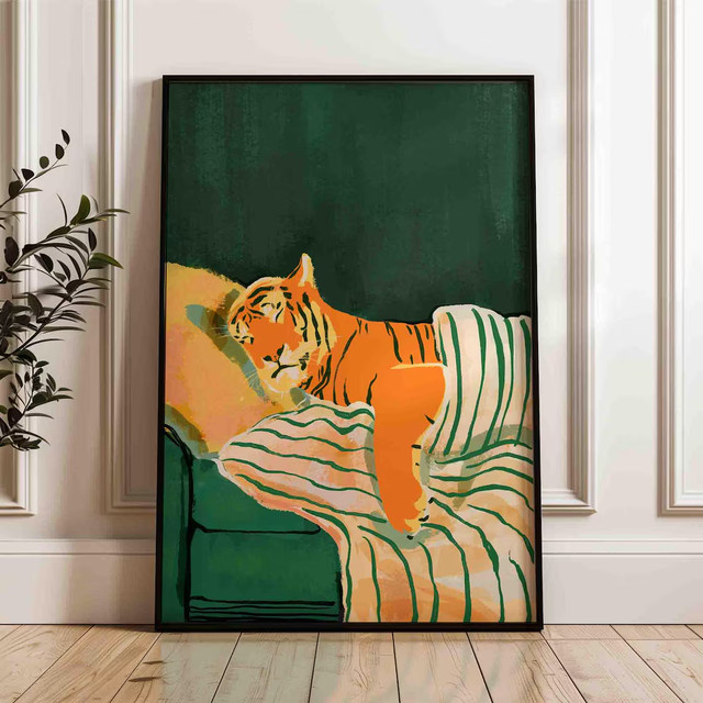 Moderner Tiger-Kunstdruck von SHENCHEN in Smaragdgrün und Orange als ästhetisches Tiergemälde - Bild 1