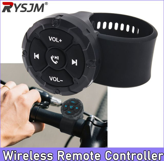 RYSJM Bluetooth drahtlose Fernbedienung für Motorradlenker mit 5-Tasten-Steuerung für Radio und Musikplayer in Schwarz - Bild 1