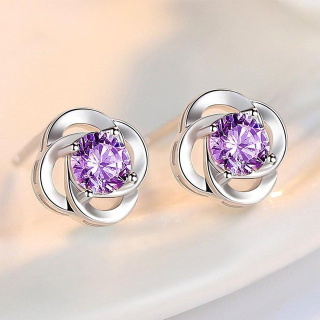 Lucky Star Jewelry Ohrstecker 925 Silber, Kleeblatt, violett, Damen - Bild 1