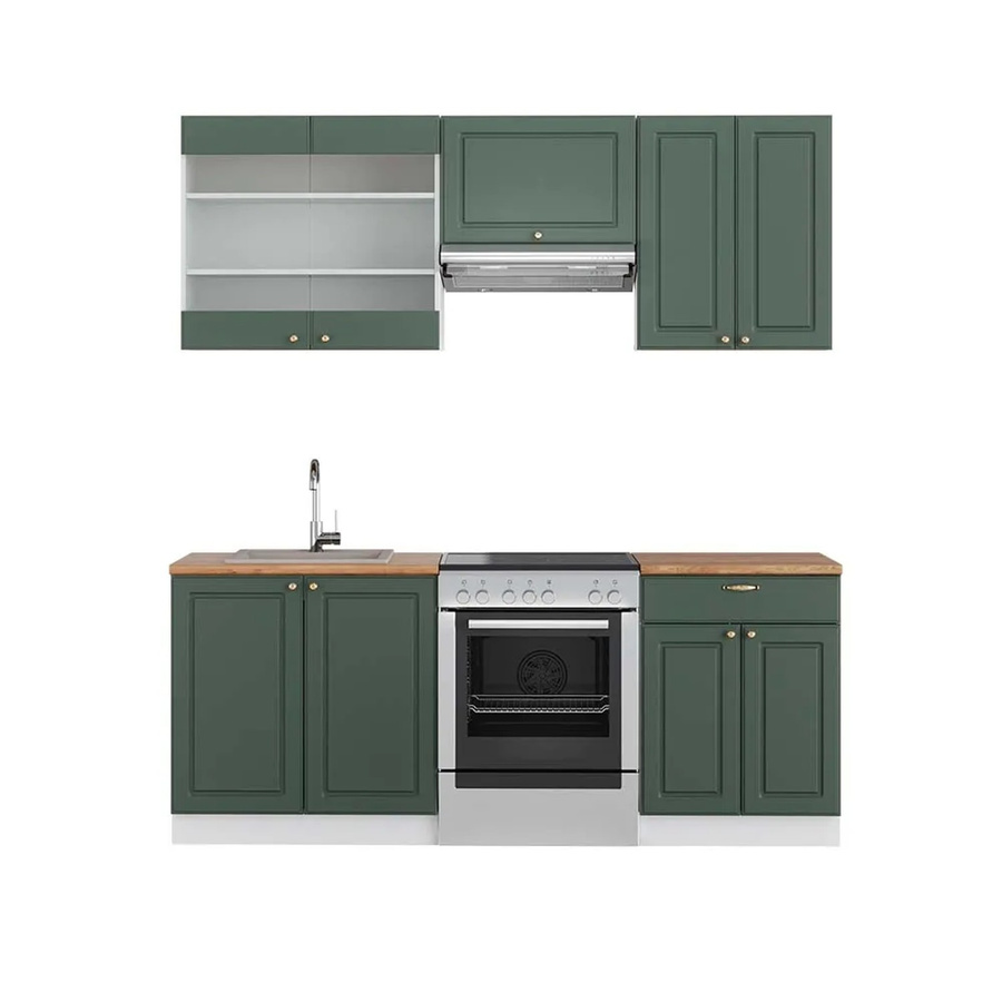Vicco Fame-Line Küchenschränke im Landhausstil in Grün, Gold und Weiß mit Eichenoptik, Breite: 200 cm - Bild 2
