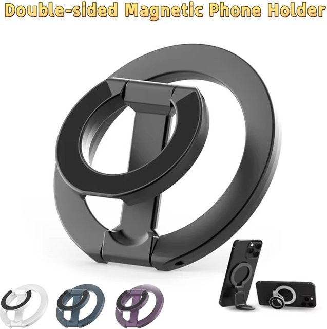 Mrgabwte Doppelseitiger magnetischer Telefon-Fingerringhalter mit 360-Grad-Drehung und Handy-Ständer für MagSafe, erhältlich in Blau und Schwarz - Bild 1