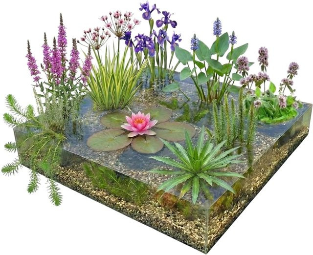 Vdvelde Komplettes Teichpaket Rosa 500 mit Nymphaea, Sauerstoff, Ufer und Pflanzkorb, 1.250 l - Bild 1