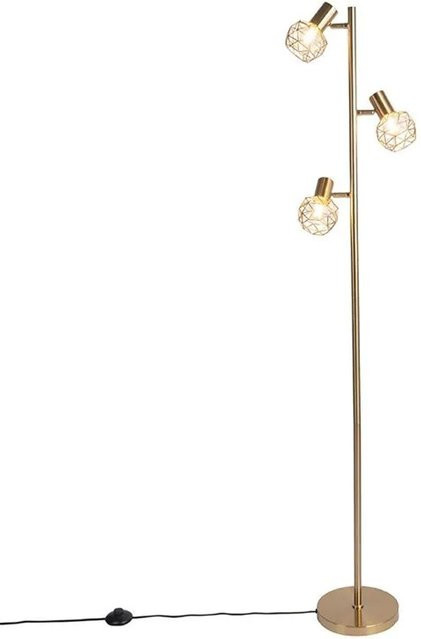 QAZQA Design Stehleuchte in Gold mit 3 verstellbaren Mesh-Leuchten aus Metall für Wohnzimmer und Schlafzimmer - Bild 1