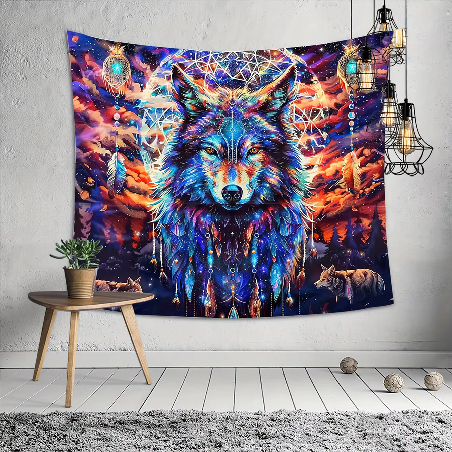 VIKAMA Enchanted Wolf Starry Forest Wandteppich in Multicolour als dekorative Wanddekoration für Wohnzimmer, Schlafzimmer oder Kinderzimmer - Bild 2