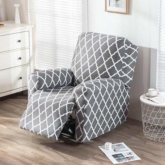 Elastischer 4-teiliger Sofabezug Chivas für 1 Person, grau mit Grafikprint, aus Polyester und Elastan - Bild 1