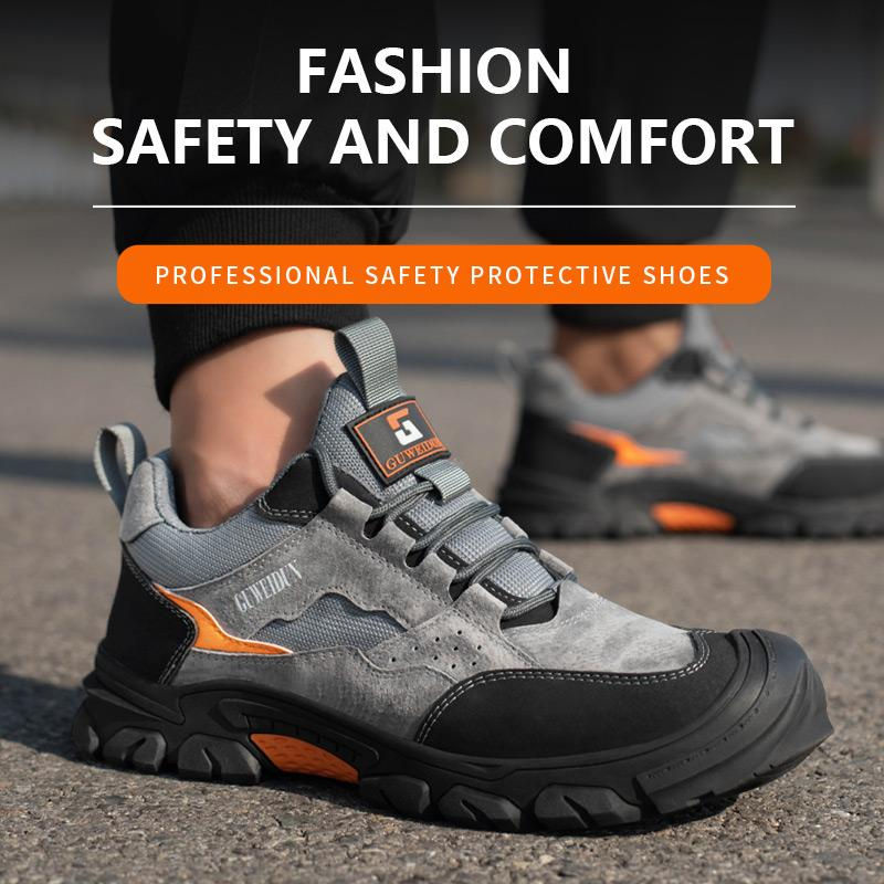 Shoekeeper Sicherheitsschuhe aus Rindsleder in Grau mit Stahlkappe, atmungsaktive Arbeits-Sneaker Größe 37 - Bild 3
