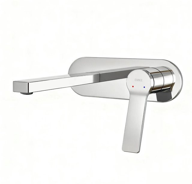 Emke Wand Waschtischarmatur inklusive Grundkörper, verchromt, Mischbatterie für Waschbecken, B/T/H: 28,8 x 21,0 x 7,0 cm - Bild 1