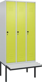 C+P Spind Classic PLUS Garderobenschrank mit Bank, 3 Abteile, Lichtgrau, B/T/H: 212 x 90 x 81,5 cm - Bild 1