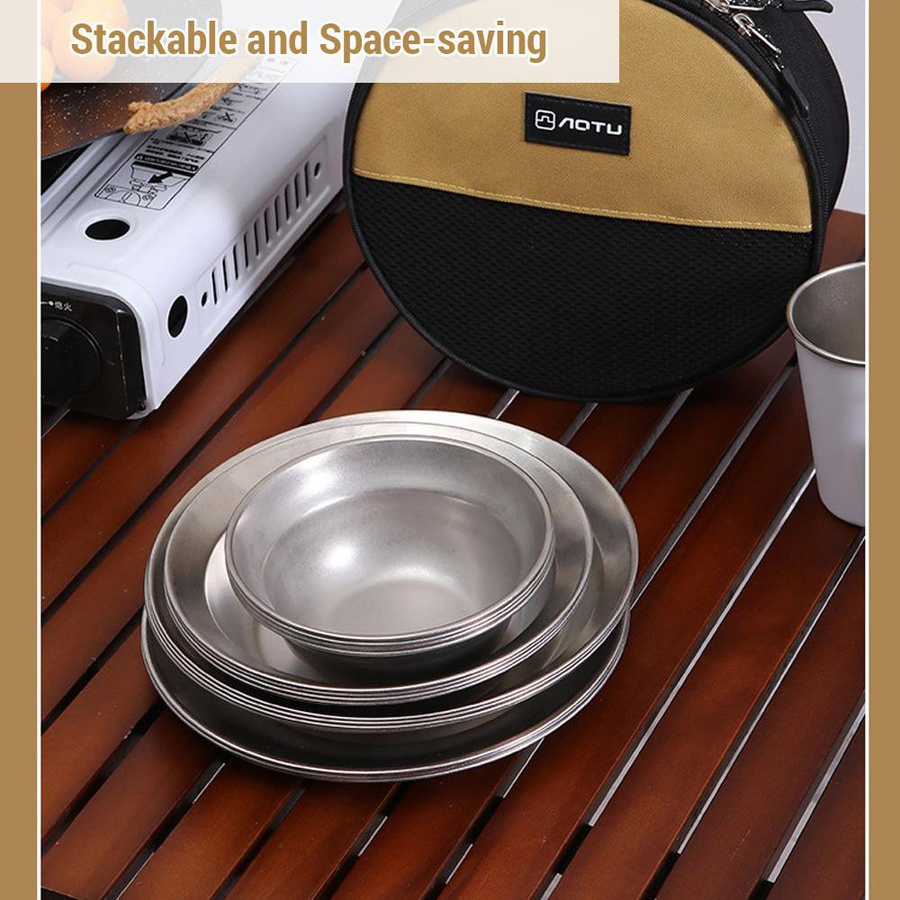 Aimo Camping Geschirr Set aus Edelstahl in Silber, 12-teilig für Outdoor, Camping und Wandern - Bild 4